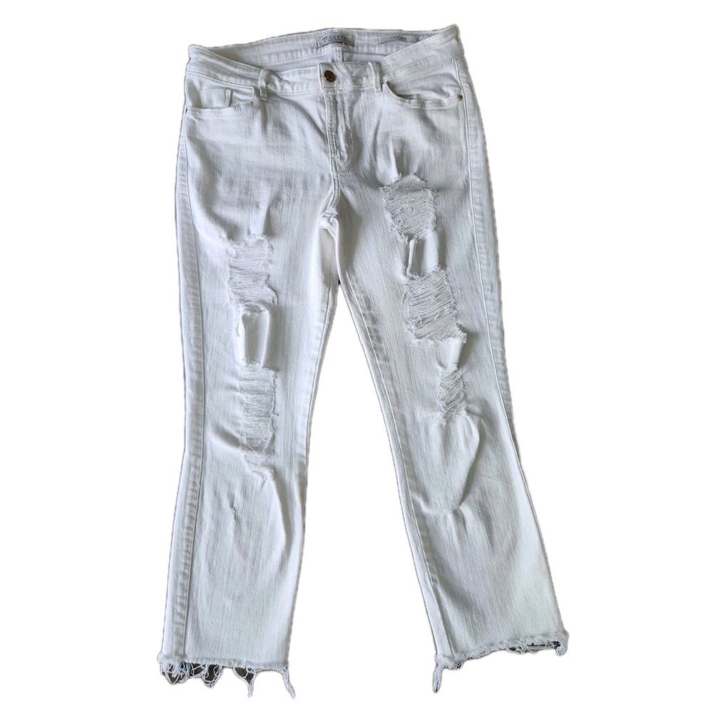 GUESS Women's distressed white Cropped mid rise Jeans Size 30 euc